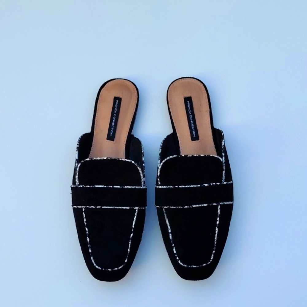 FRENCH CONNECTION Women's Danielle Black Vegan Suede Slip On  Mule - 10